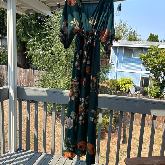 Baltic Born Dresses & Skirts - Baltic Born green Floral Wrap Dress with Orange Rose Print